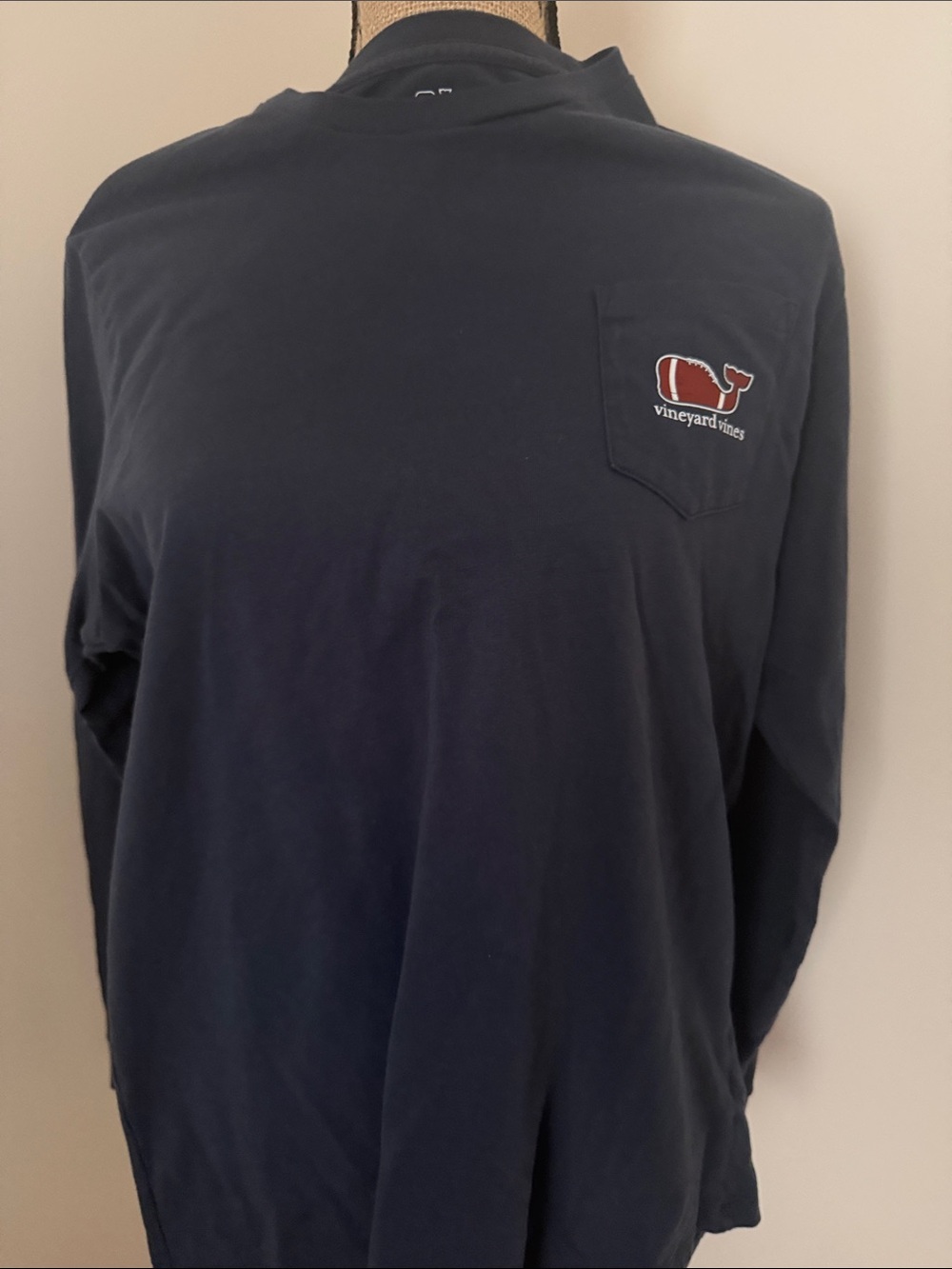 Boys Vineyard Vines Navy Long-Sleeve Pocket Tee with Red Whale Patch